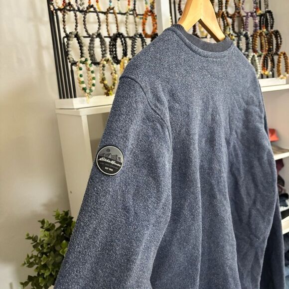 Eddie Bauer Blue Fleece pullover 1/4 button snap Jacket men’s medium - Picture 3 of 7